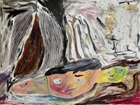 a painting of a man with a bird on his head