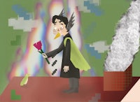 a cartoon of a man with a flower in his hand
