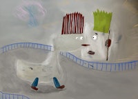 a drawing of a man and a duck standing next to each other